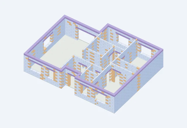 3D-схема первого этажа Z368 D: стены, перегородки и проёмы